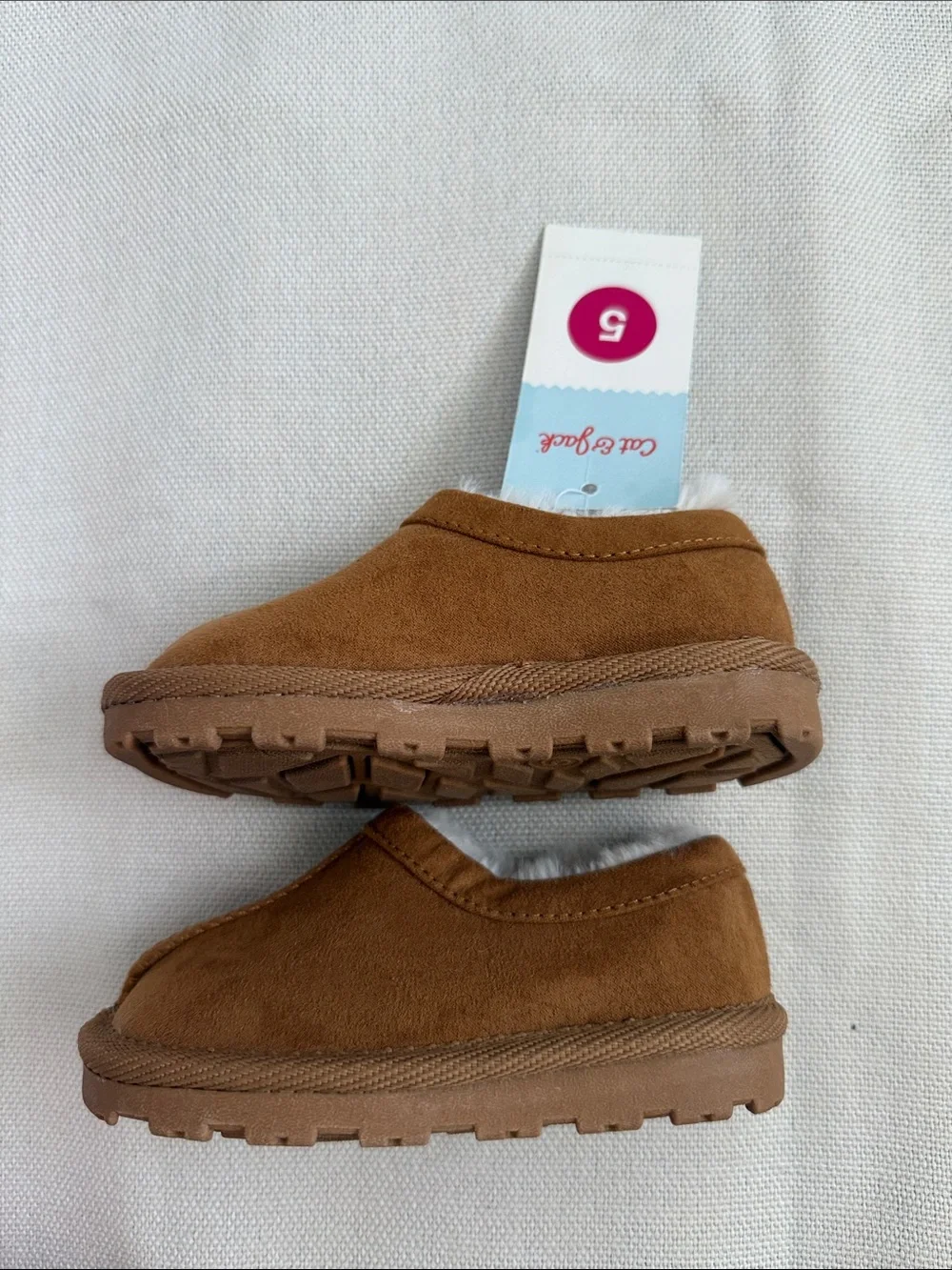 Cat & Jack Brown Faux-Suede Cozy Slippers with White Fur Lining